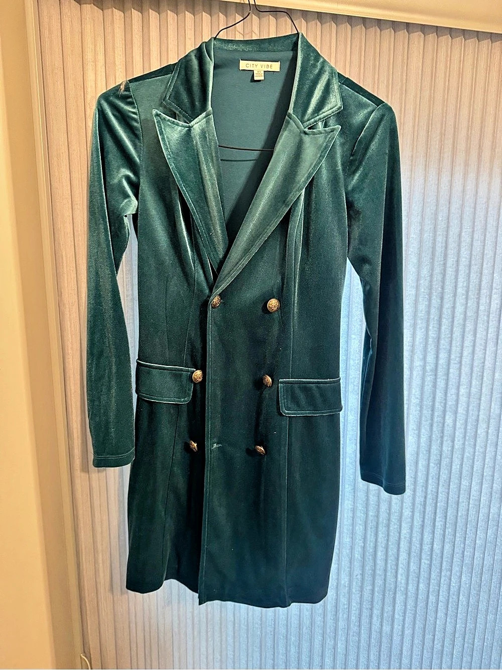 CITY CHIC Green Velvet Double-Breasted Coat
